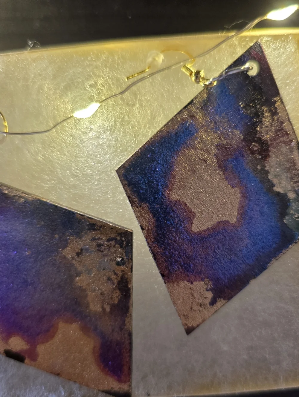 HANDCRAFTED Wood Dangle Earrings HANDPAINTED Delicate Piercing ARTISAN Jewelry